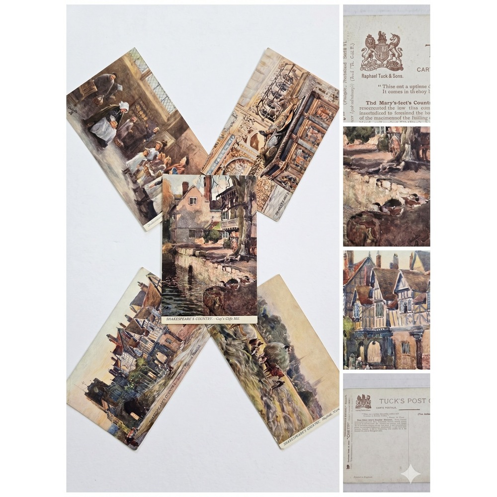 Lot‎ 5 Antique Raphael Tuck Oilette Postcards Shakespeares Country Warwick